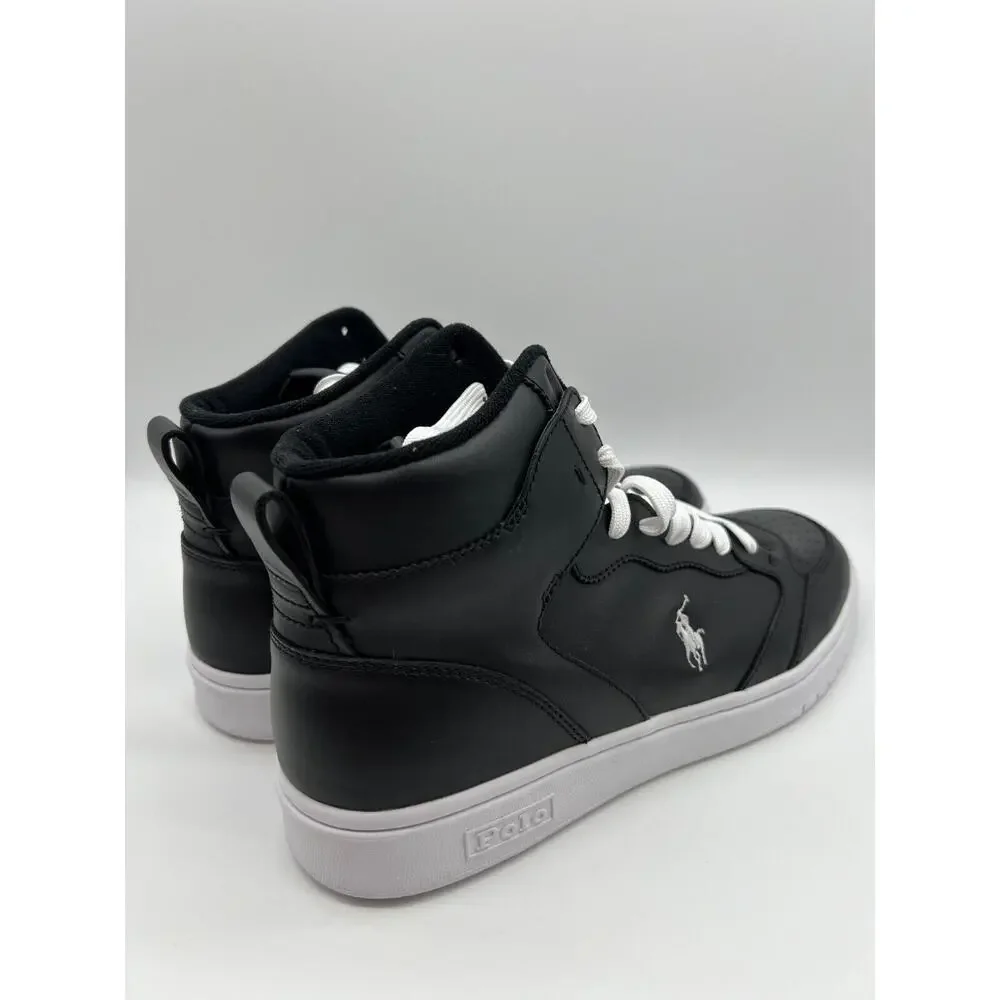Polo Ralph Lauren Court Leather High Top Sneaker Black/White Size 9